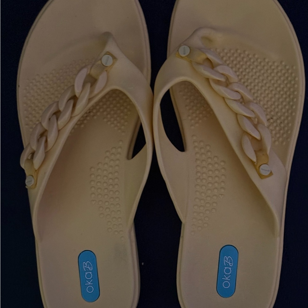 OKA b. Cream Chain-Link Sandals